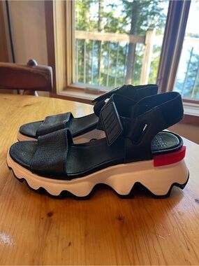 Sorel Black Platform Sandals with White Sole